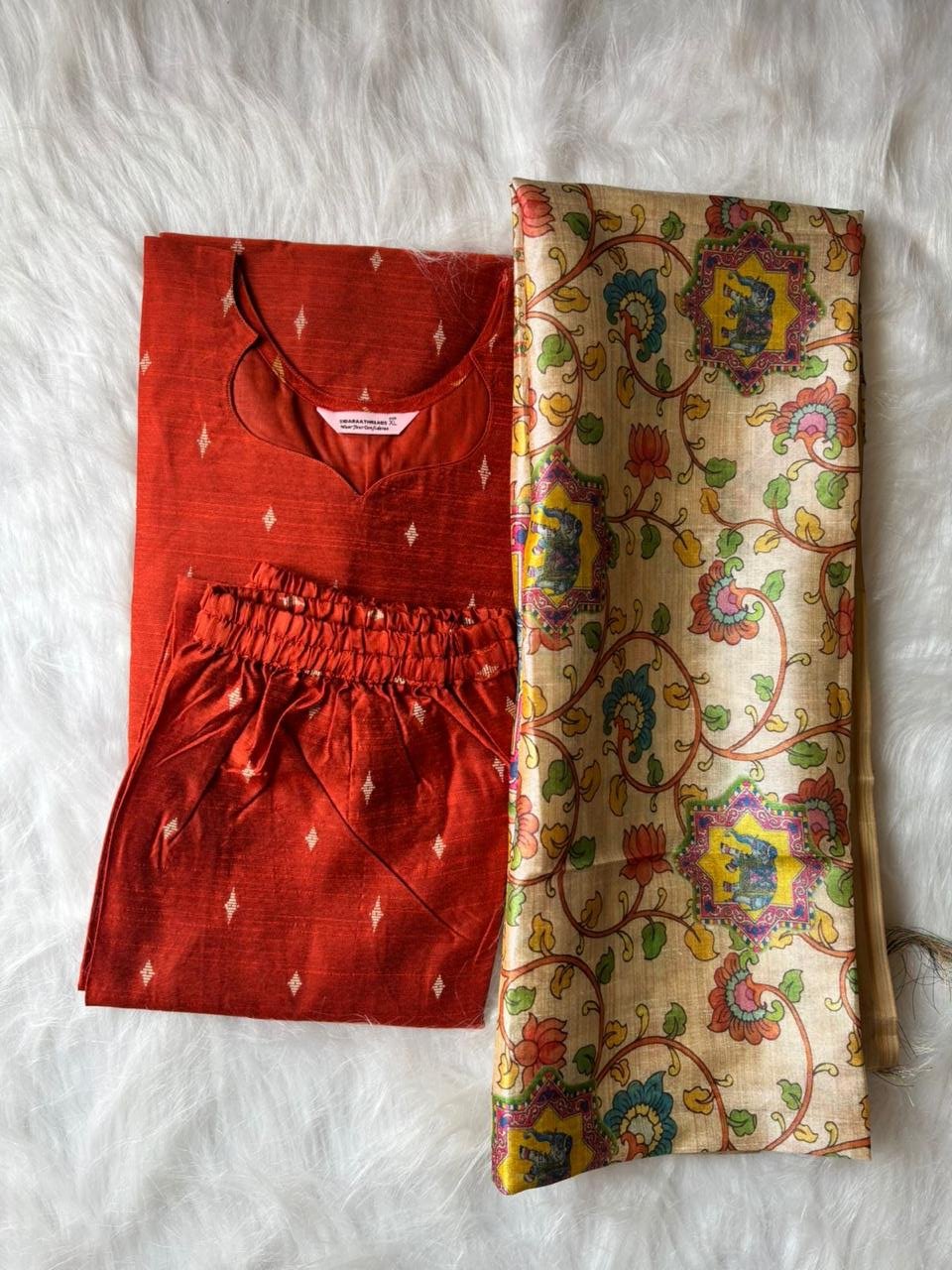 Orange raw silk